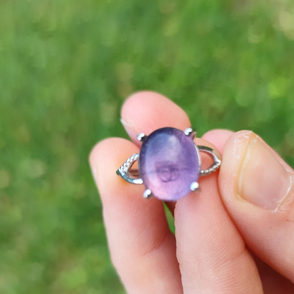Bague Ovale en Cuivre Blanc Ajustable Fluorite