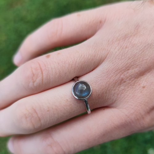 Bague Argent 925 Ajustable Ronde Labradorite