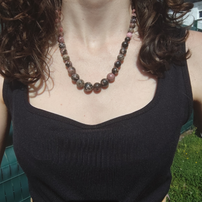 Collier Perles en Rhodonite